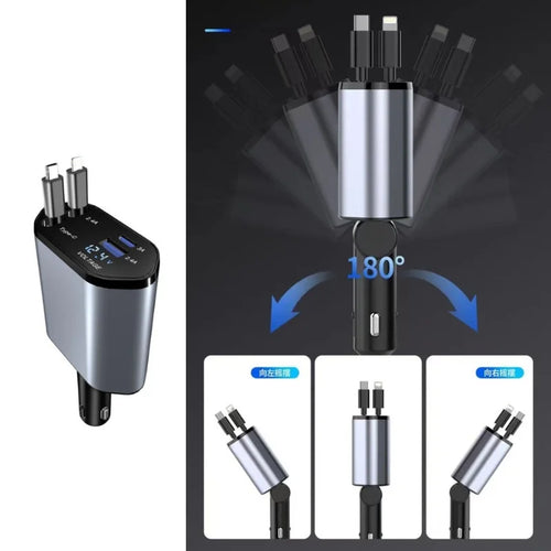 4-in-1 Retractable Car Charger ports